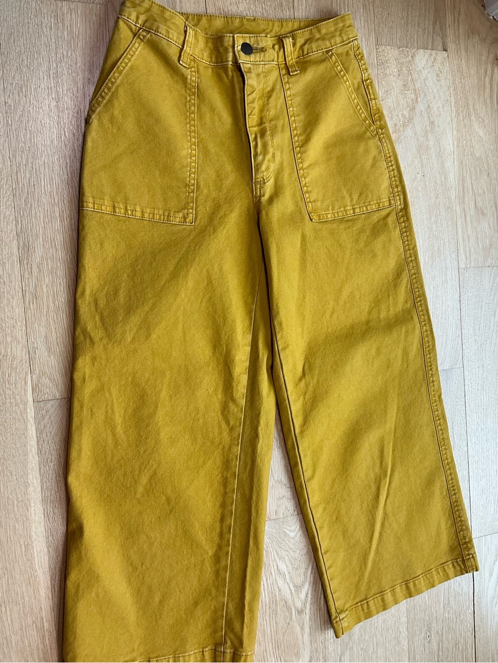 Universal Thread Wide Leg Capri Denim Pants Mustard Yellow Womens Size 2/26 - Picture 2 of 11